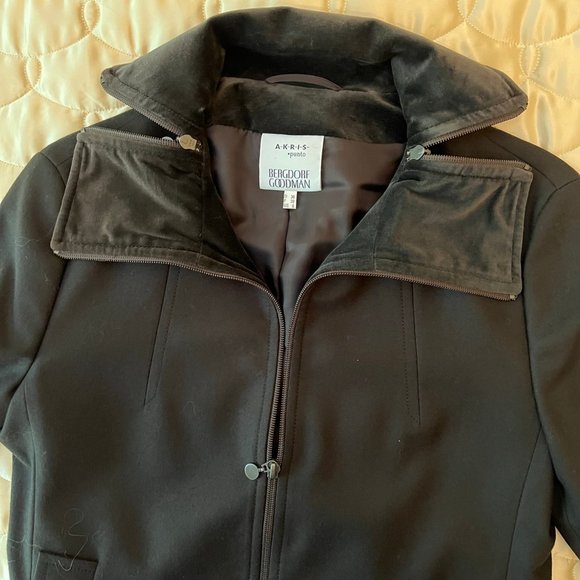 Akris Brown Wool Jacket with Velvet Collar Size 6 - Picture 7 of 14